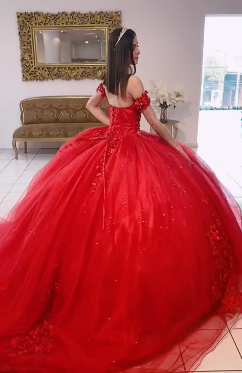 Most Beautiful Luxurious Red Tulle Quinceanera Dress,Sweet 15 Dress,Red Ball Gown Y1209
