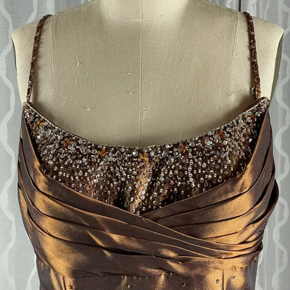 Vintage Satin Beaded Ruched Evening Dress,Memaid Prom Dress Y8243