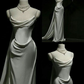 Classy Mermaid Strapless White Satin Wedding Dress Prom Dress Y7833