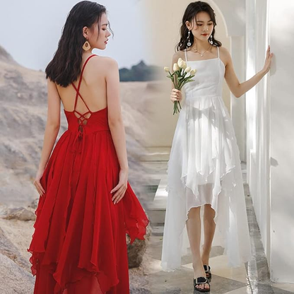 White Chiffon High Low Chic Simple Wedding Party Dress, White Short Prom Dress Graduation Dress Y985