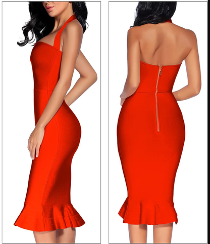 Women's V Neck Halter Fishtail Bandage Bodycon Dress Party Dress,Short Prom Dress  Y2027