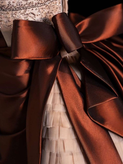 Vintage Strapless Satin Beaded  A Line Evening Dress Prom Gown Y8795