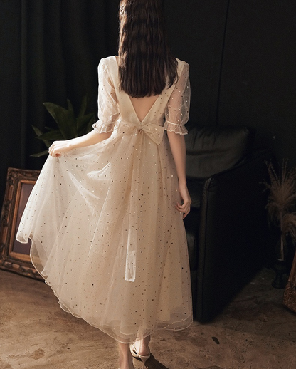 V-neck Party Dress,short Sleeve Prom Dress,shiny Graduation Dress Y5799