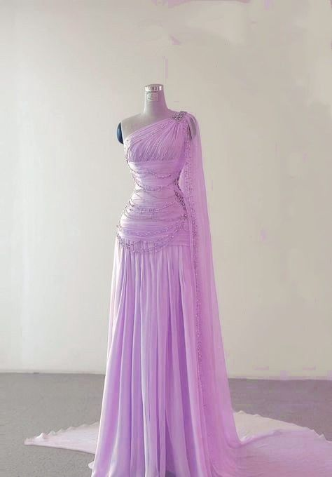 Classy One Shoulder Pink Long Chiffon Beaded Party Dress Prom Gown Y8772
