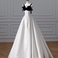 Elegant White Satin A Line Long Prom Dress Evening Dress,Formal Wedding Dress Y8611