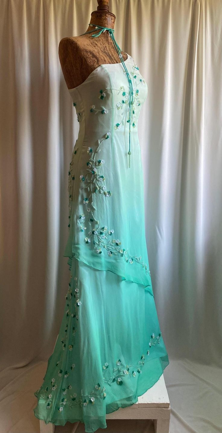 Chic One Shoulder Ombre Green Chiffon Beaded Mermaid Prom Dress Party Dress SP683