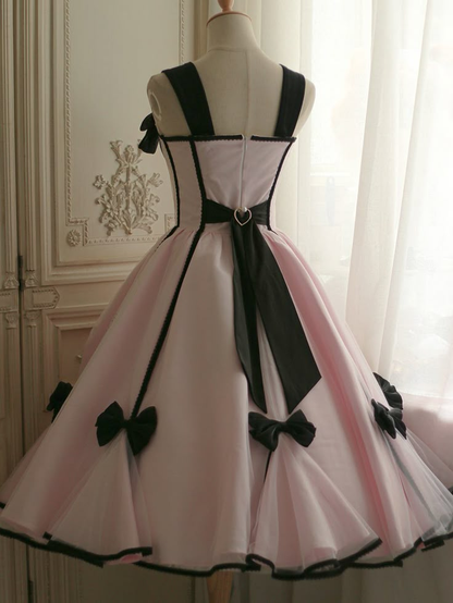 Vintage Pink Straps Tulle Bow A Line Short 18th Birthday Outfits Formal Homecoming Dress Y9327