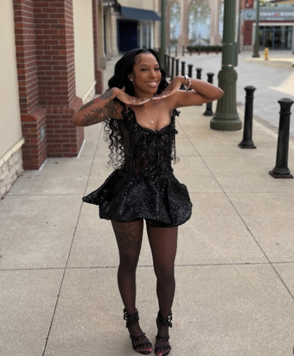 Gorgeous Black Tulle Sequin A Line Short Prom Dress Formal Homecoming Dress Birthday Outfits Y9647