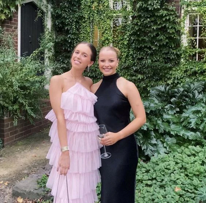 Sexy Halter Pink Layered Long Prom Evening Dresses,Chic Formal Gown Y1586