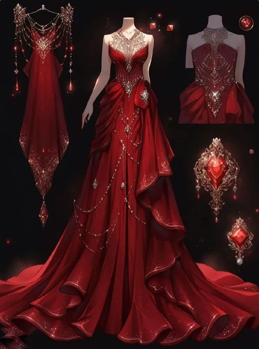 Gorgeous Red Satin Beaded Mermaid Evening Dress,Formal Prom Dress Y8328