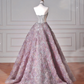 Glamorous Halter Purple Tulle Flowers Beaded Prom Dress,A Line Evening Dress Wedding Dress Y8625