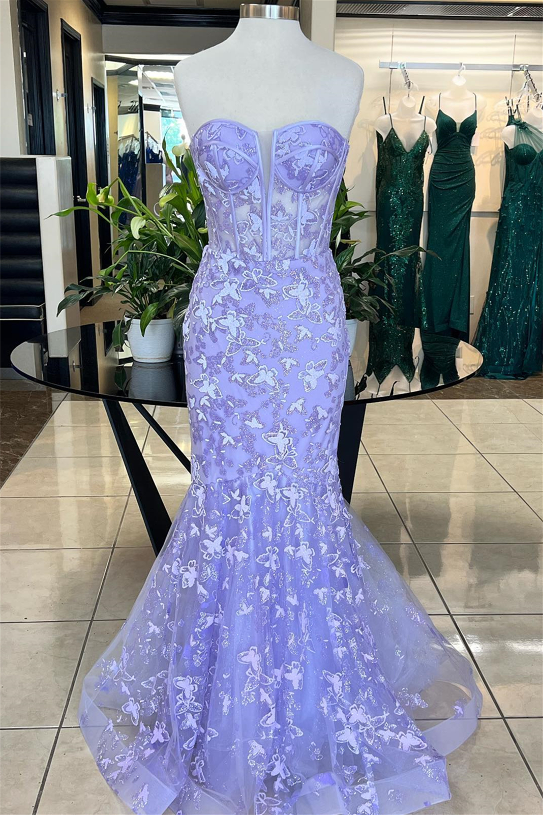 Sweetheart Lavender Butterfly Mermaid Long Prom Dress Y2775