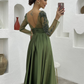 Modest A-line Satin Long Prom Dress,Beautiful Prom Gown Y7199