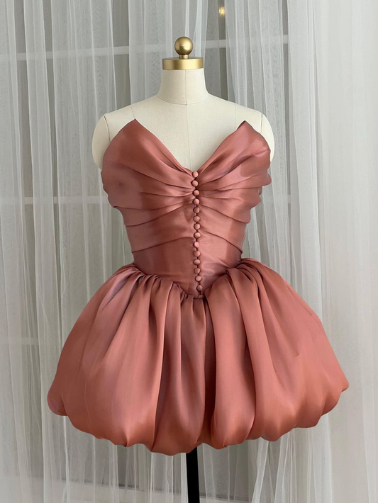 Cute V Neck Blush Pink Organza A Line Short Homecoming Dress Birthday Outfits Y9106