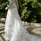 French Elegant Floral Chiffon Long Sleeve Bridal Dress ,V Neck Wedding Dress Y2065