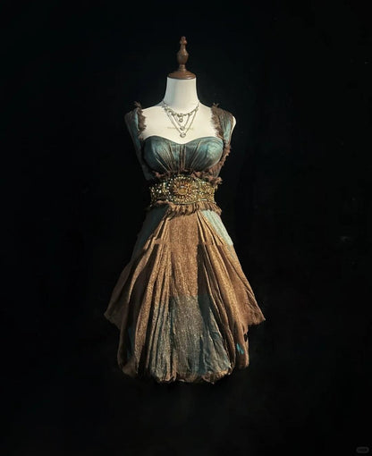 Vintage Spaghetti Straps Satin Tulle Beaded Short Homecoming Dress Cocktail Dress SP2928