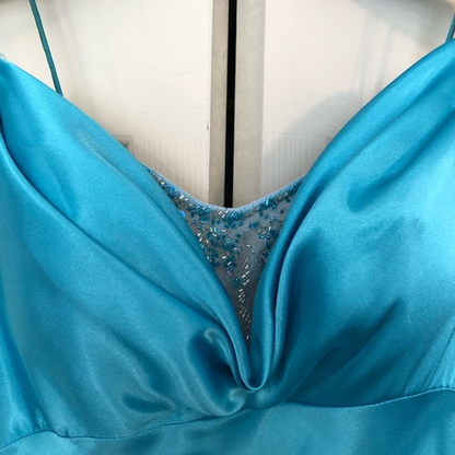 Simple Blue Spaghetti Straps Satin Mermaid Evening Dress,Formal Prom Dress Y8404