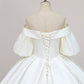 Simple Off-Shoulder Short Sleeves Wedding Dress Satin Chapel Train Ball Gown Bridal Dress Y2388