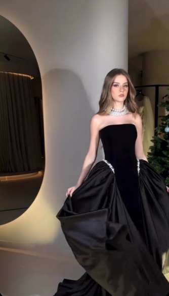 Classy Black Velvet Satin Beaded Mermaid Long Wedding Guest Dress Evening Gown SP1027