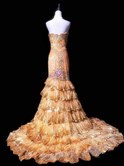 Gorgeous Sweetheart Neck Lace Sequin Beaded Lace Layered Mermaid Long Prom Dress Party Dress SP432