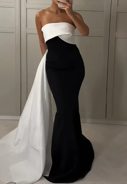 Elegant Pink Satin Mermaid Long Party Dress Strapless Birthday Prom Dress SP4199