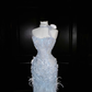 Dream Blue Tulle Beaded Appliques Long Prom Dress,Slit Mermaid Evening Dress Wedding Dress Y8668