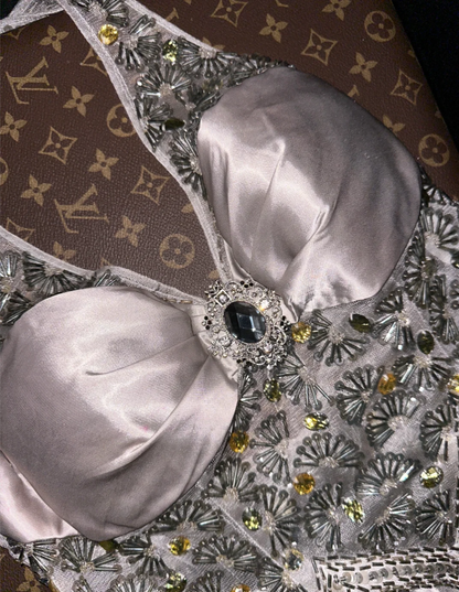 Gorgeous Ombre Silver Gray Satin Beaded Mermaid Evening Dress Long Birthday Prom Gown SP722