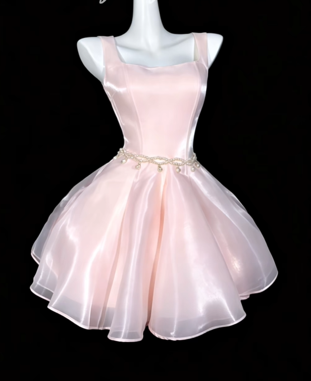 Pretty Spaghetti Straps Tulle Short Prom Dress,Pink A Line Short 8th Grade Homecoming Dress SP3498