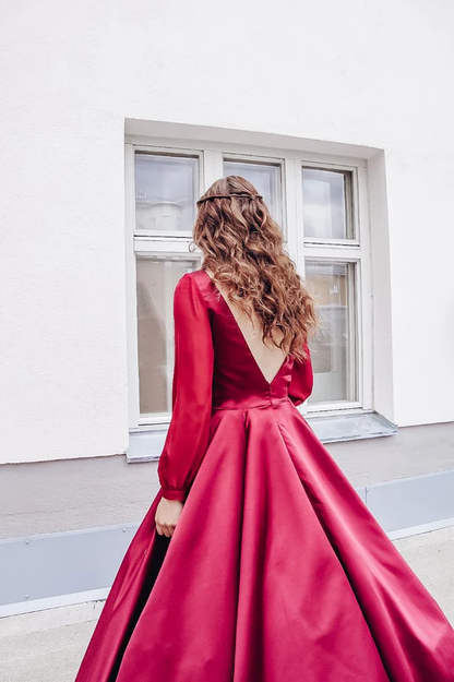 Modest A-Line Long Sleeves Prom Dress,Wedding Guest Outfit  Y5002