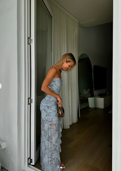 Chic Chiffon Print Floral Long Prom Dress,Strapless Slit Party Evening Dress Y8238