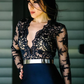Sexy Sheer Deep V Neck Mermaid Prom Dresses Lace Applique Royal Evening Dress Sweep Train Party Gowns Prom Dresses  S5948