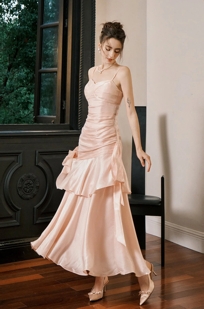 Sweet Pink Sweetheart Straps Mermaid Evening Dress, Satin Long Prom Dress Y8092