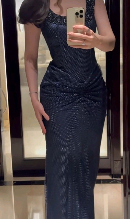 Gorgeous Navy Blue Sequin Beaded Mermaid Long Party Dress Prom Gowns SP4185
