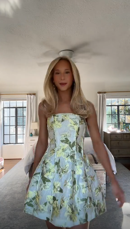 Unique Light Green Satin Print Floral A Line Short Graduation Homecoming Dress,Strapless Short Prom Gown SP3090
