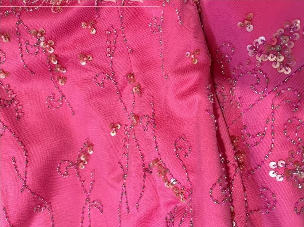 Charming Spaghetti Straps Satin Beaded Mermaid Prom Dress Hot Pink Long Party Dress SP409