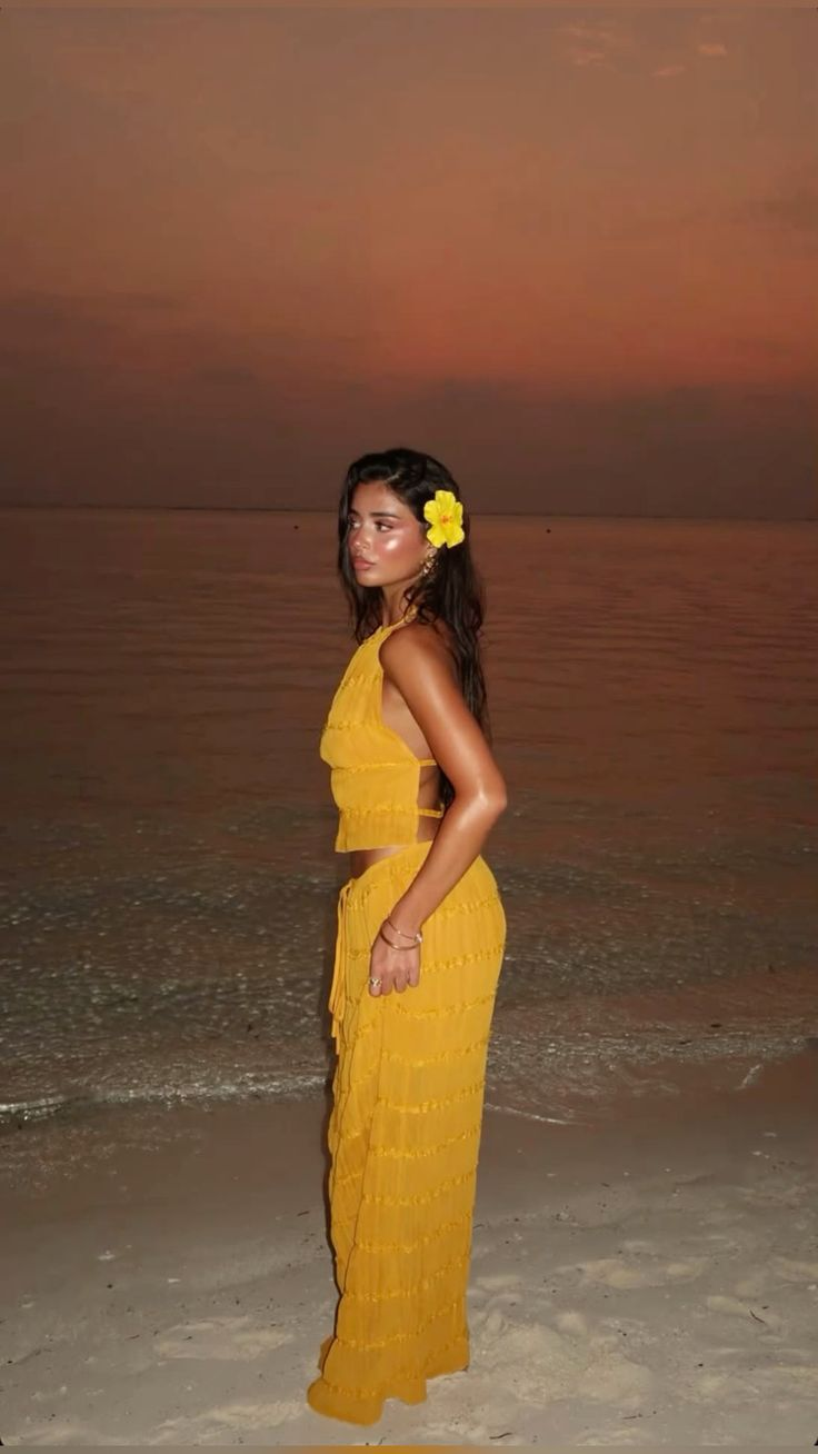 Sexy Halter Chiffon Backless Party Dress,Orange Long Vacation Dresses Two Piece  Y8751