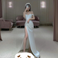 Elegant Off The Shoulder White Wedding Dress with High Split Y4461