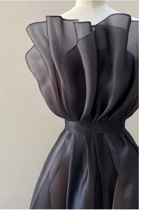 Black A-line Tulle Ruffle Prom Dress,Formal Gown Y4613