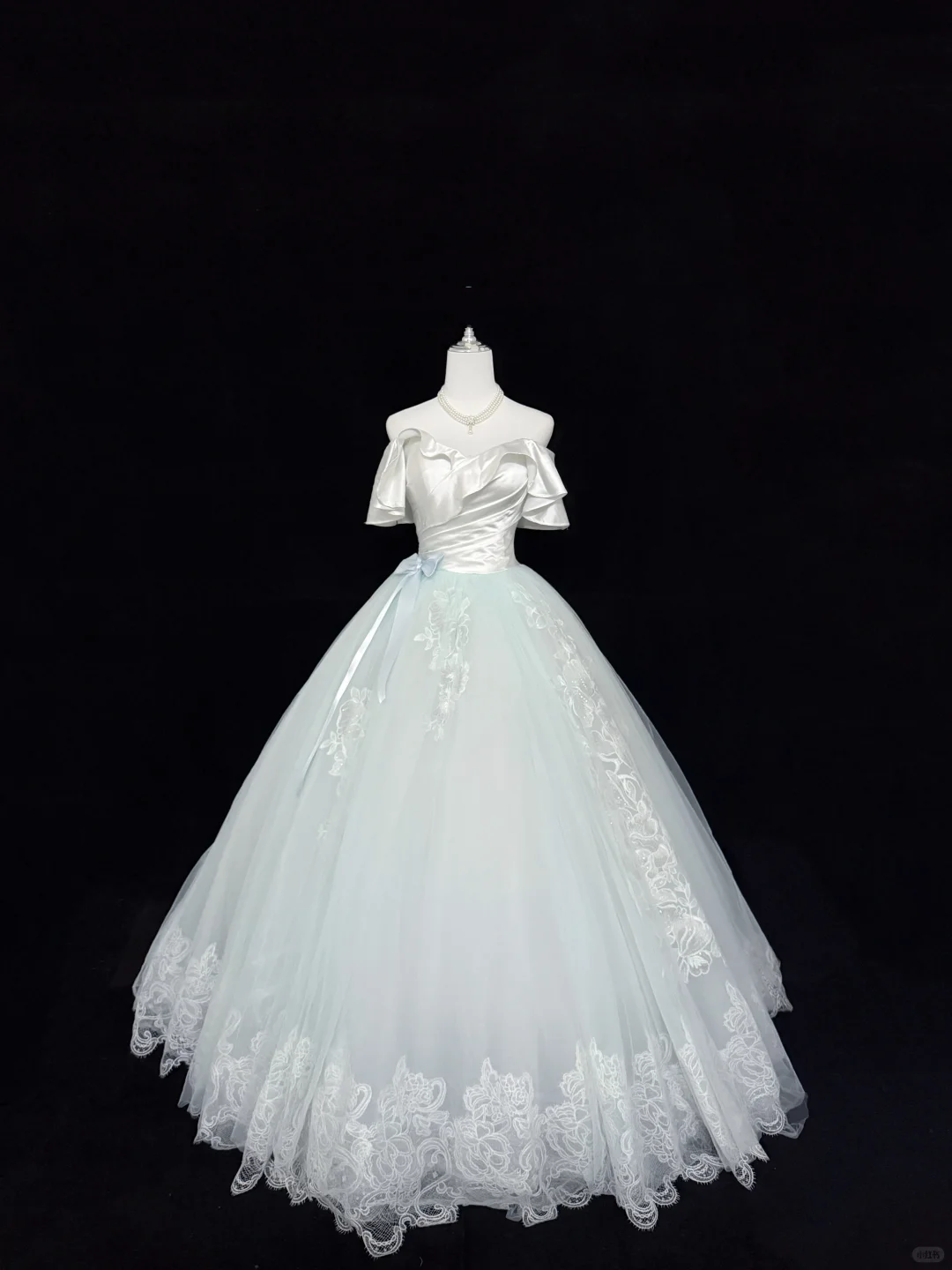 Charming Ball Gown Pastel Mint Green Off The Shoulder Tulle Appliques Long Party Dress Prom Dress SP2217