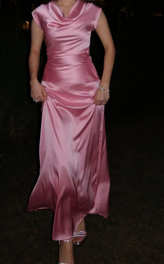 Classy Pink Sleeveless Satin Mermaid Long Wedding Guest Dress Evening Gown SP916