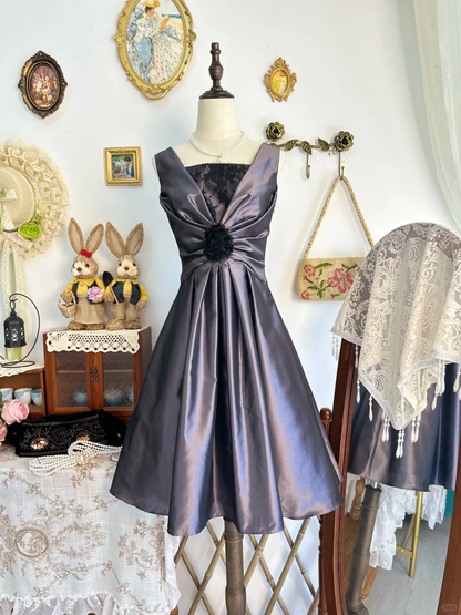 Chic Purple Satin Lace A Line Short Graduation Homecoming Dress Birthday Outfits Y9472