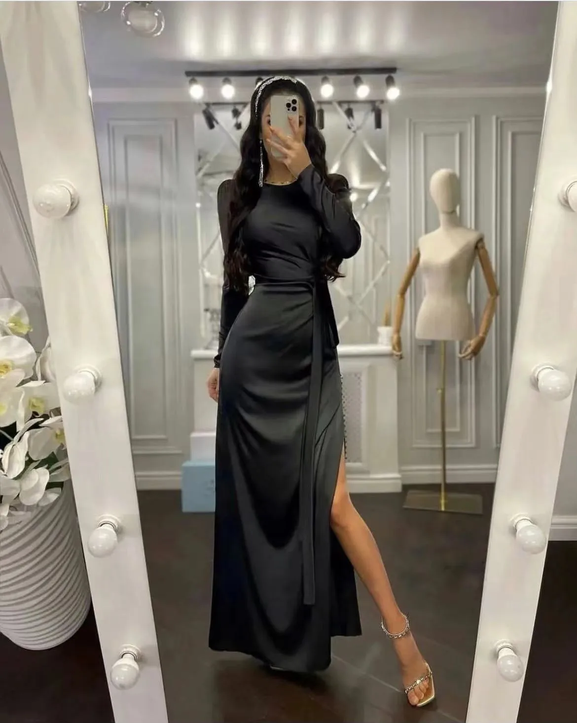 Sheath Evening Dress Elegant Wedding Guest Fall Floor Length Long Sleeve Dress Y5897
