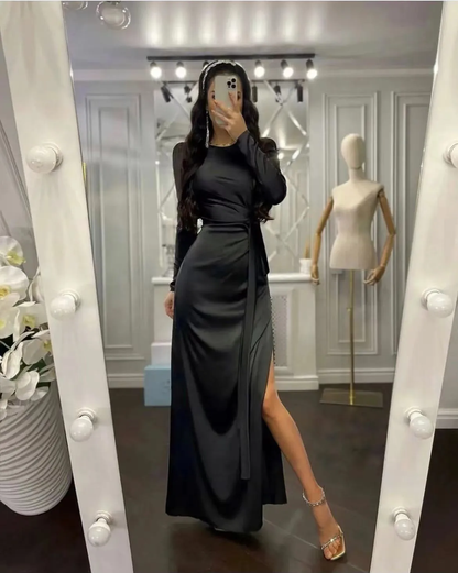Sheath Evening Dress Elegant Wedding Guest Fall Floor Length Long Sleeve Dress Y5897