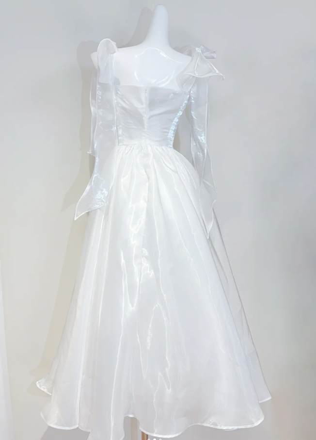 Classy Spaghetti Straps White Organza A Line Princess Birthday Outfits Formal Evening Gown SP625