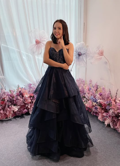 Dark blue lace tulle long ball for teens Prom Dresses Y5852