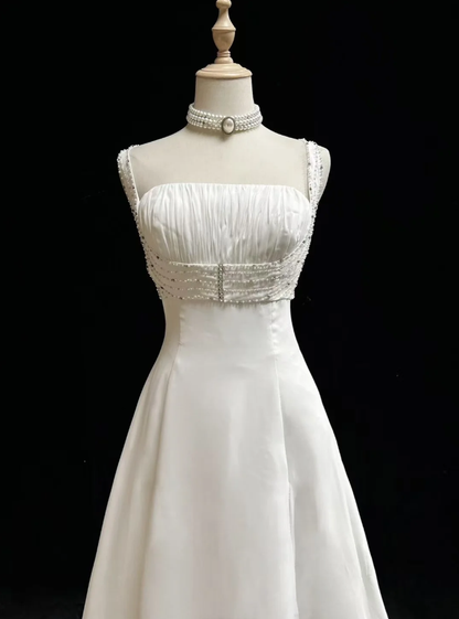 Glamorous Spaghetti Straps White Chiffon Beaded Mermaid Long Wedding Dress Formal Bridal Dress SP1793