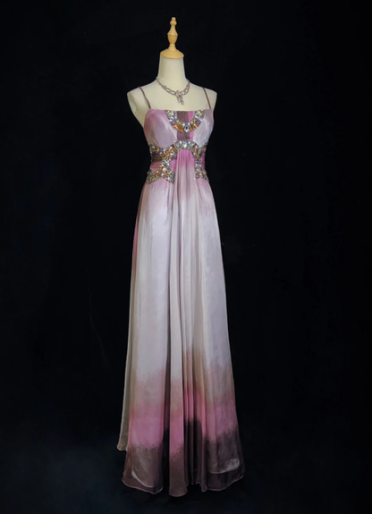 Pretty Ombre Purple Chiffon Beaded Long Evening Dress Formal Birthday Prom Dresses SP1438