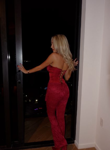 Sexy Burgundy Lace Birthday Outfits Evening Dress Two Piece SP872