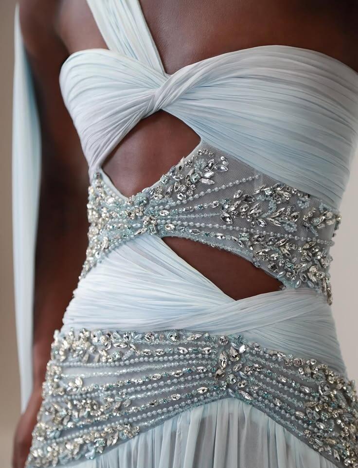 Pretty Blue Chiffon Beaded  Long Party Dress One Shoulder Prom Dress SP4158