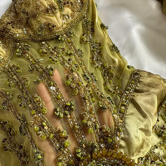 Gorgeous Spaghetti Straps Gold Satin Beaded Evening Dress Long Party Dress Y9735